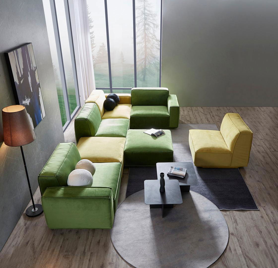 Tofu Modular Velvet Sofa - Mustard Yellow BUBULAND HOME