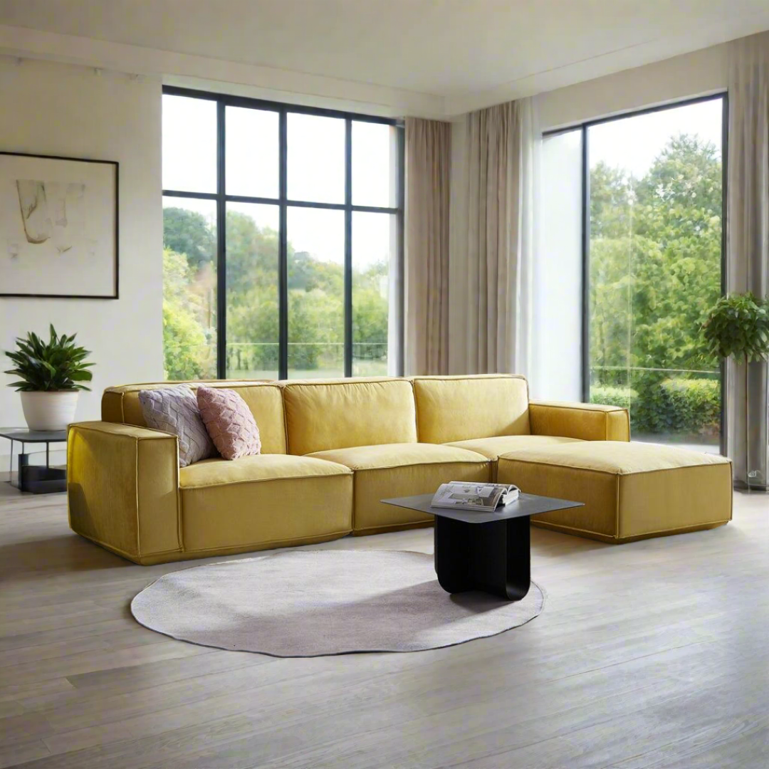 Tofu Modular Velvet Sofa - Mustard Yellow BUBULAND HOME