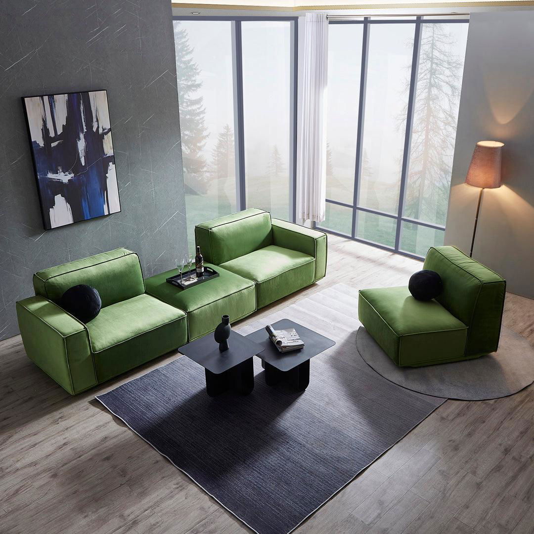 Tofu Modular Velvet Sofa - Olive Green BUBULAND HOME