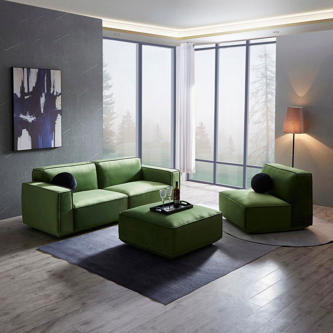 Tofu Modular Velvet Sofa - Olive Green BUBULAND HOME