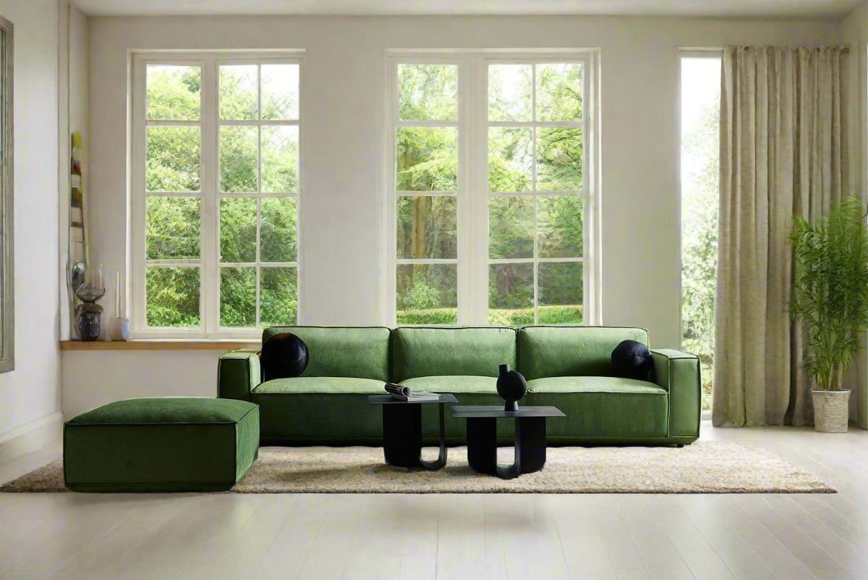 Tofu Modular Velvet Sofa - Olive Green BUBULAND HOME