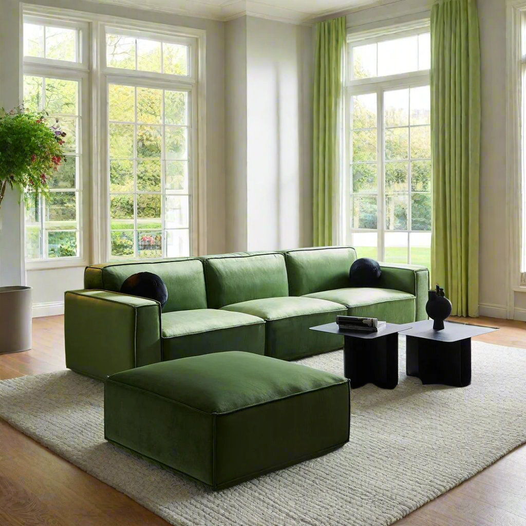 Tofu Modular Velvet Sofa - Olive Green BUBULAND HOME