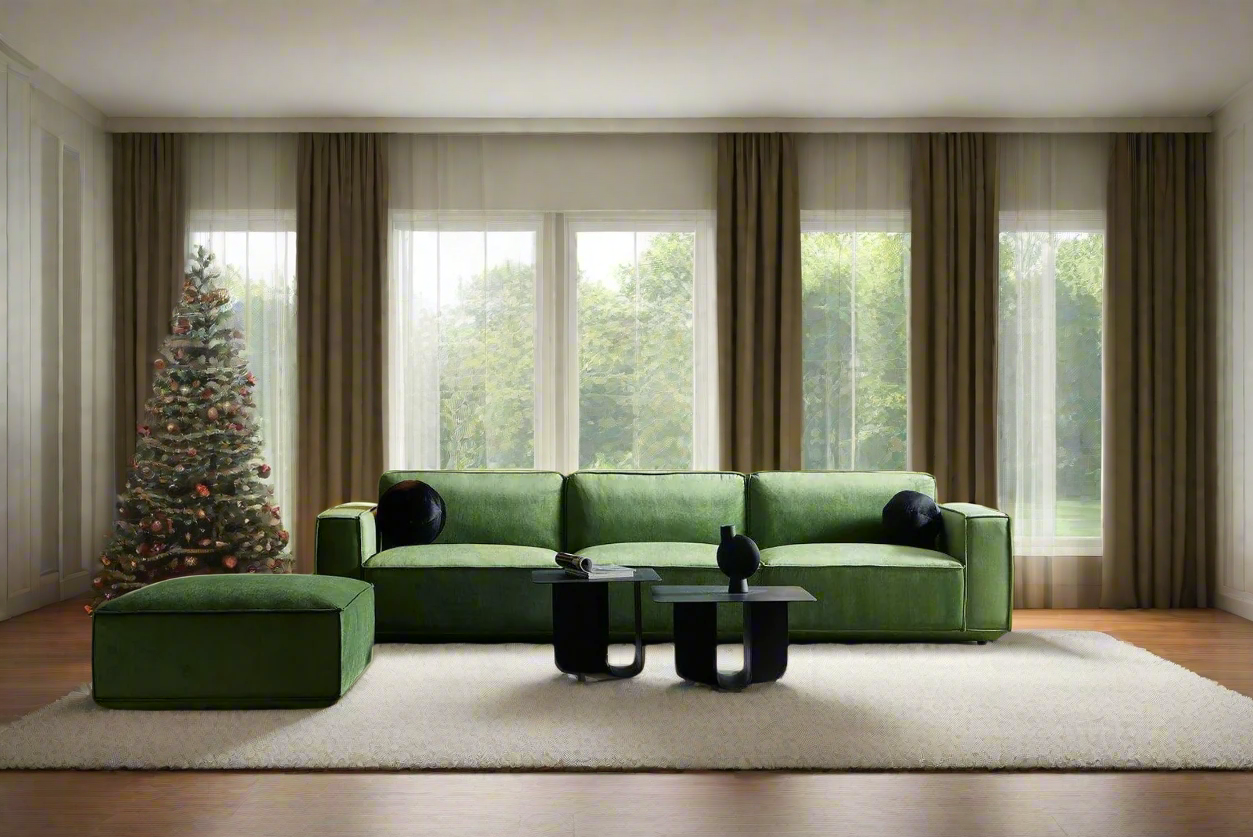 Tofu Modular Velvet Sofa - Olive Green BUBULAND HOME