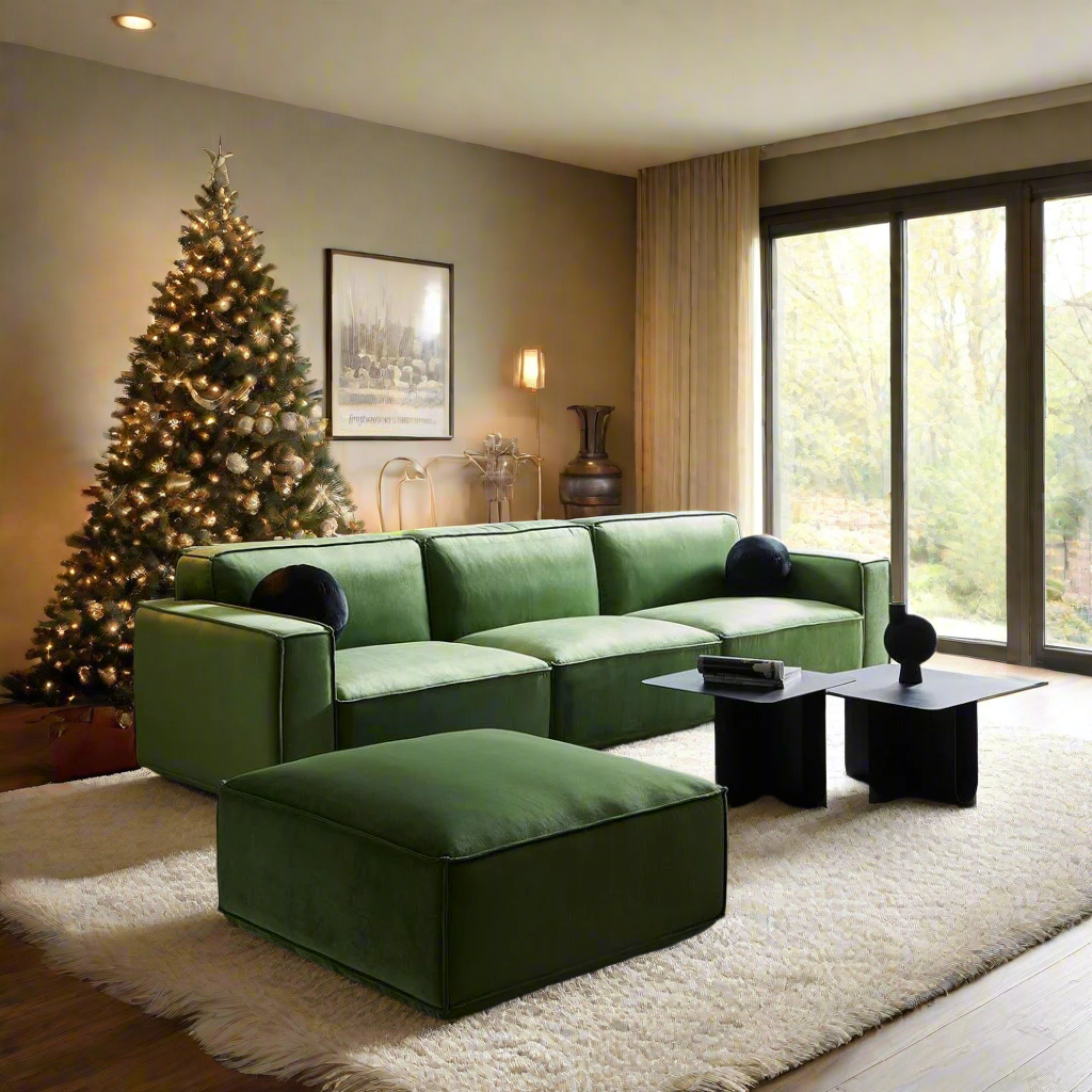 Tofu Modular Velvet Sofa - Olive Green BUBULAND HOME