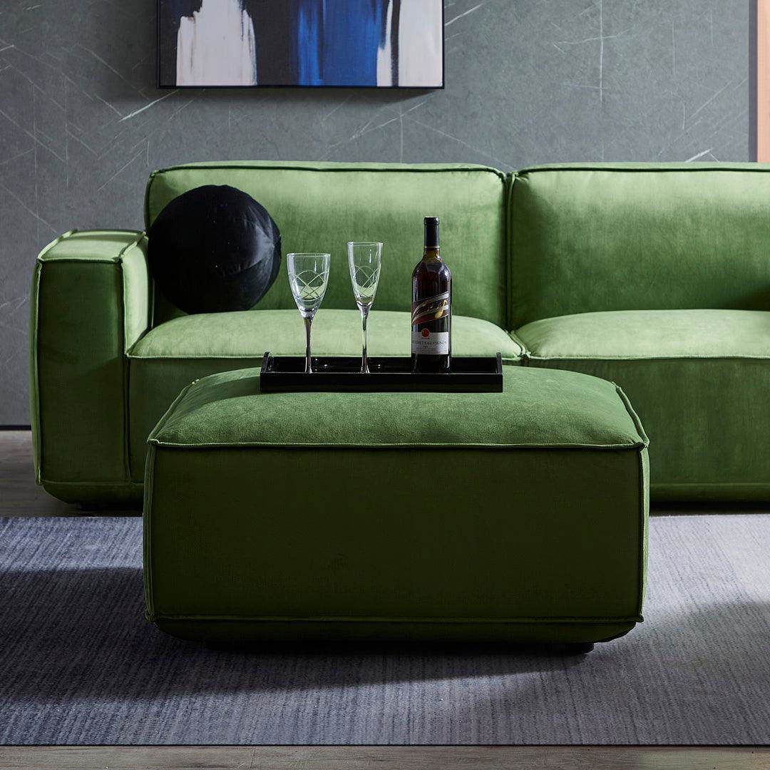 Tofu Velvet Ottoman - Olive Green BUBULAND HOME