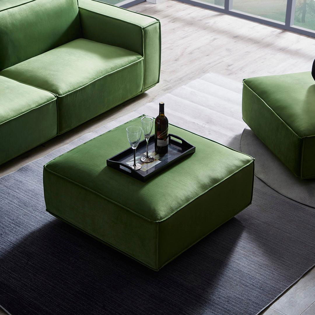Tofu Velvet Ottoman - Olive Green BUBULAND HOME