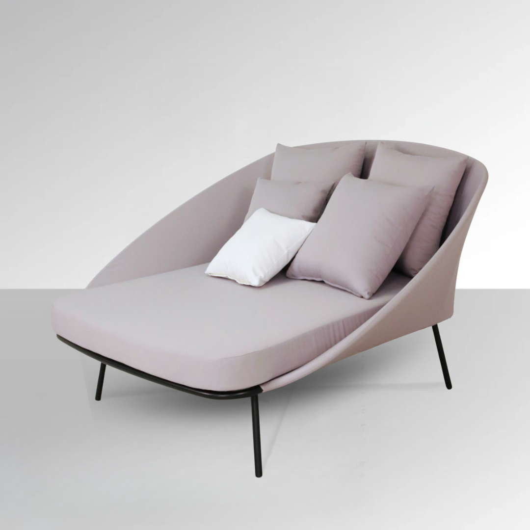Twin Outdoor Sun Lounge Double Chaise - Grey and White BUBULAND HOME