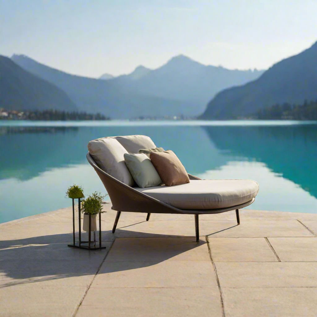 Twin Outdoor Sun Lounge Double Chaise - Grey and White BUBULAND HOME