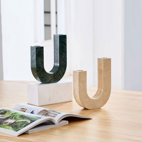 U-Shape Travertine & Marble Candle Holder BUBULAND HOME