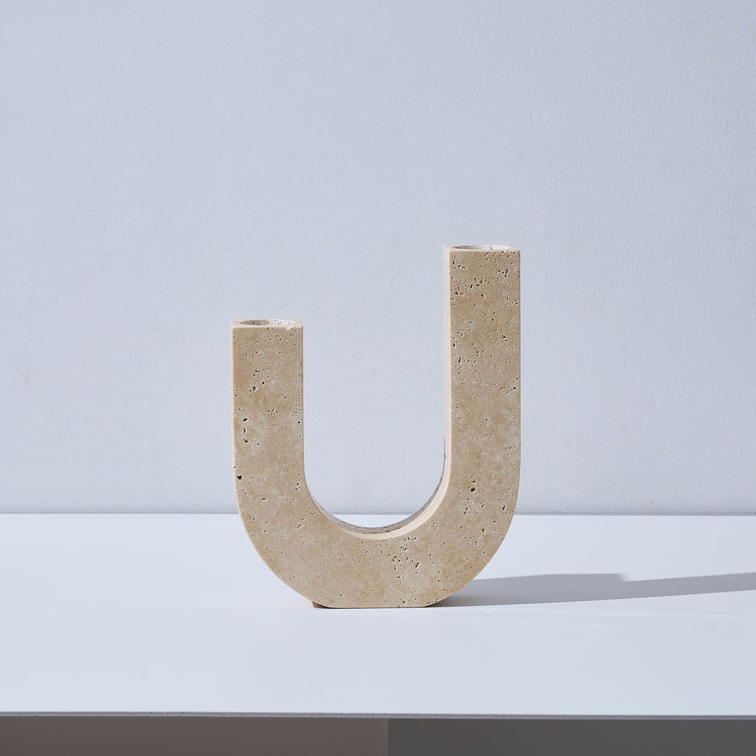 U-Shape Travertine & Marble Candle Holder BUBULAND HOME