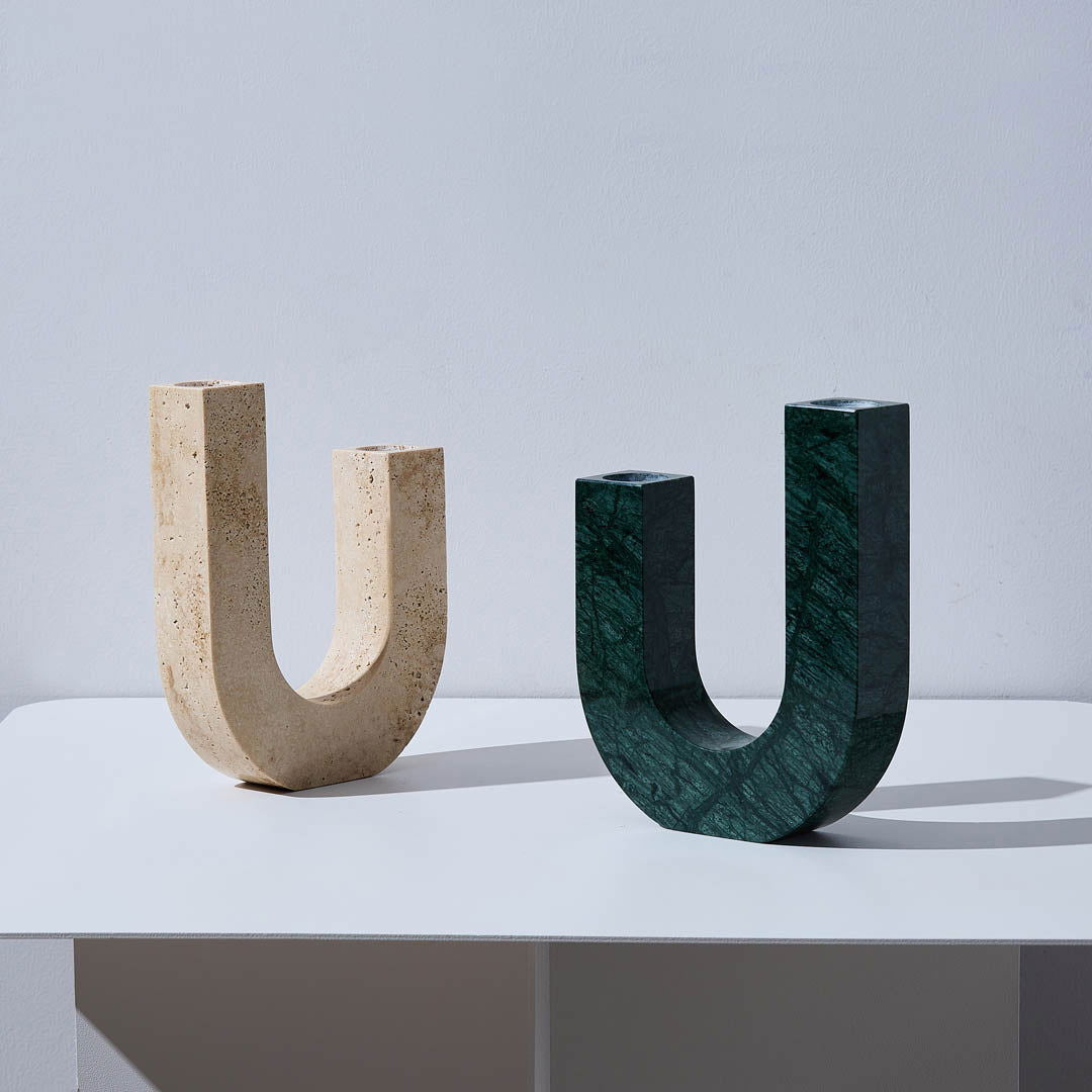 U-Shape Travertine & Marble Candle Holder BUBULAND HOME