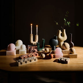 U-Shape Travertine & Marble Candle Holder BUBULAND HOME