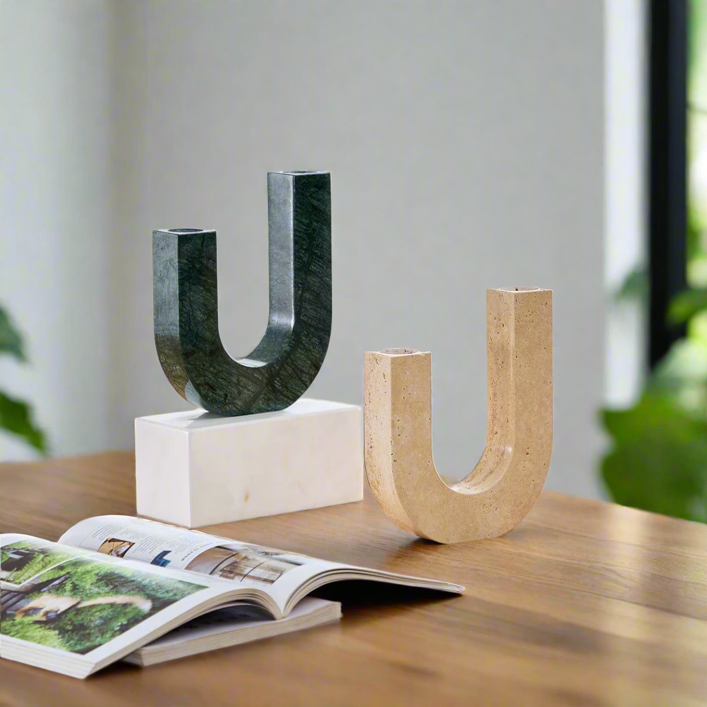 U-Shape Travertine & Marble Candle Holder BUBULAND HOME