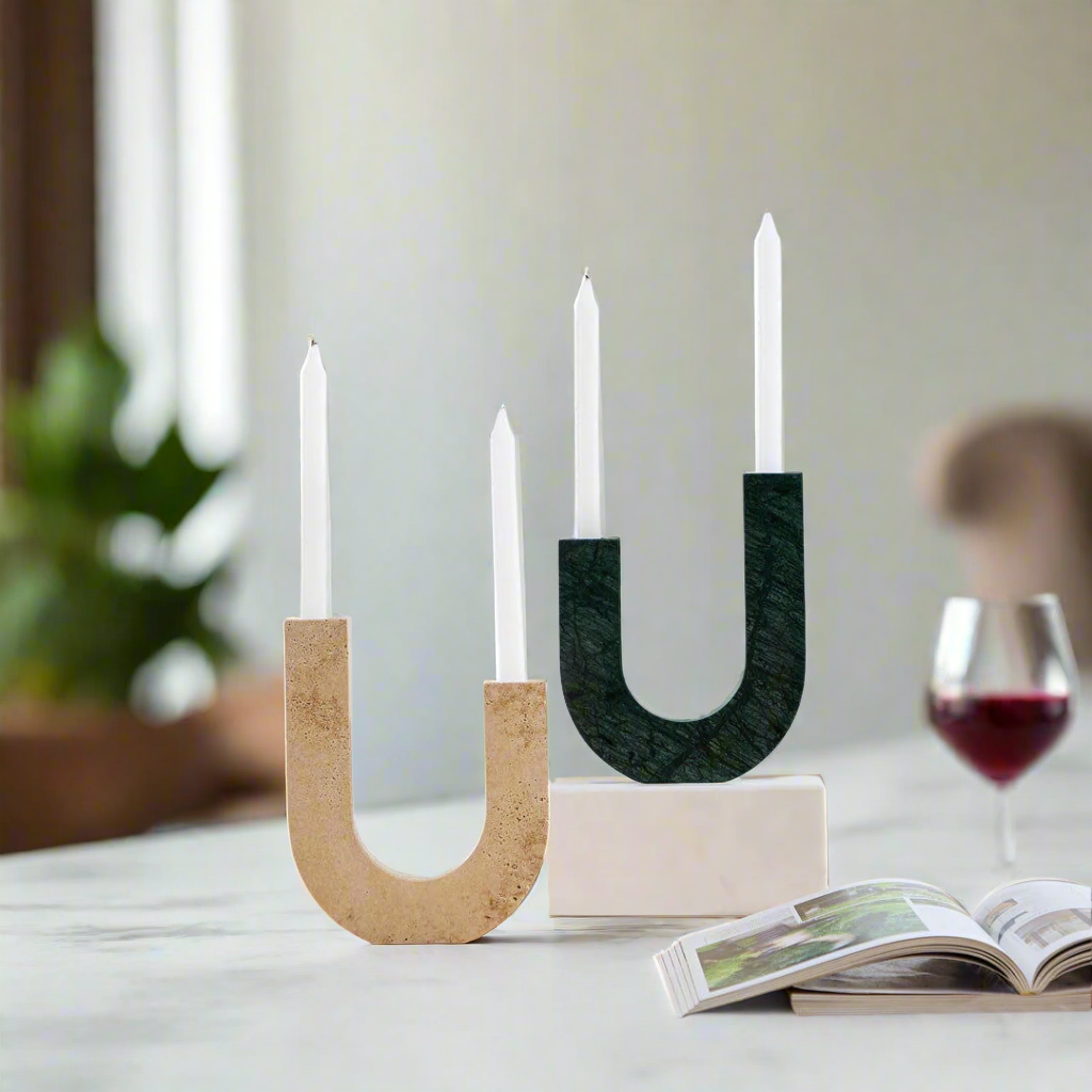 U-Shape Travertine & Marble Candle Holder BUBULAND HOME