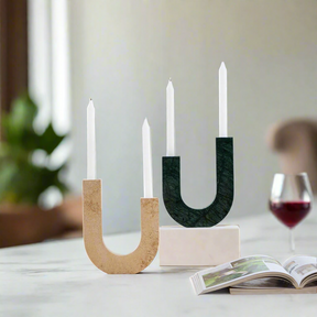 U-Shape Travertine & Marble Candle Holder BUBULAND HOME