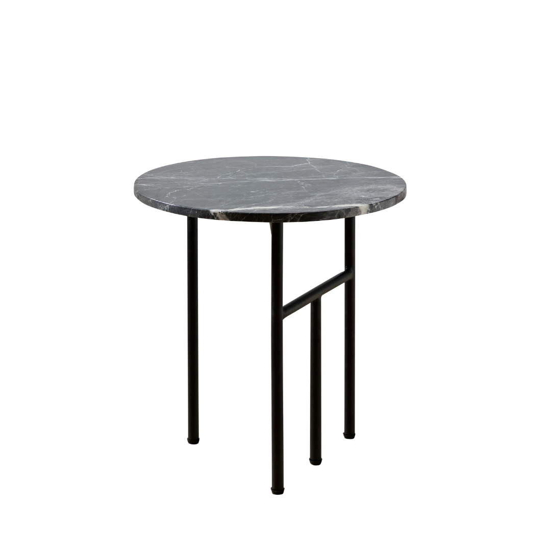 Verona Marble Coffee Table - Charcoal Round on Angled Side View in White Background