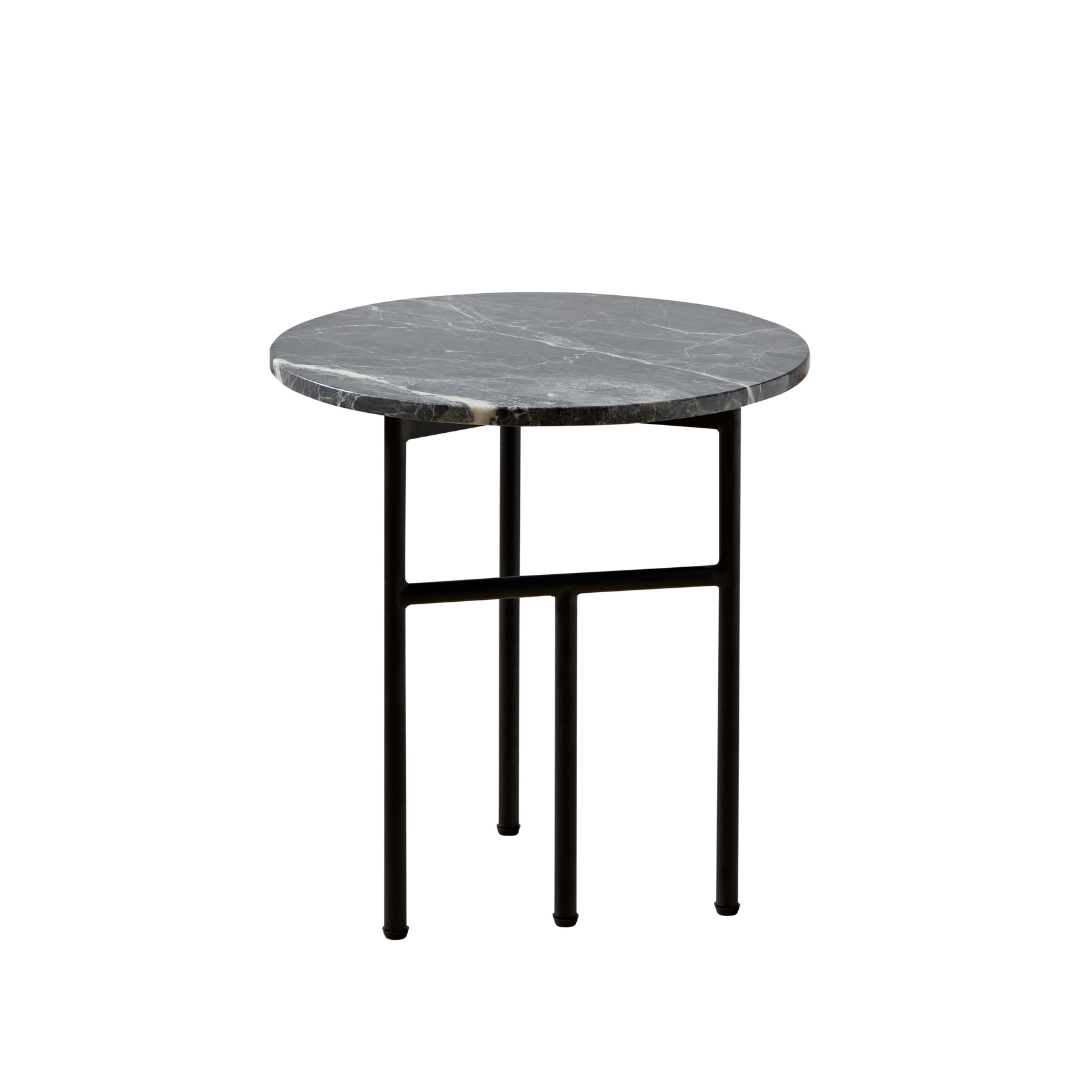 Verona Marble Coffee Table - Charcoal Round  on Angled Side View in White Background