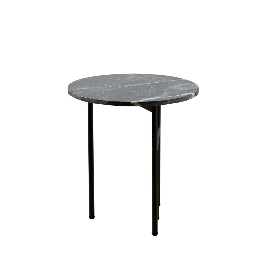 Verona Marble Coffee Table - Charcoal Roundon  Angled Side View in White Background