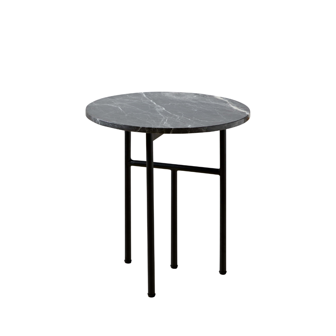 Verona Marble Coffee Table - Charcoal Roundon Angled Side View in White Background
