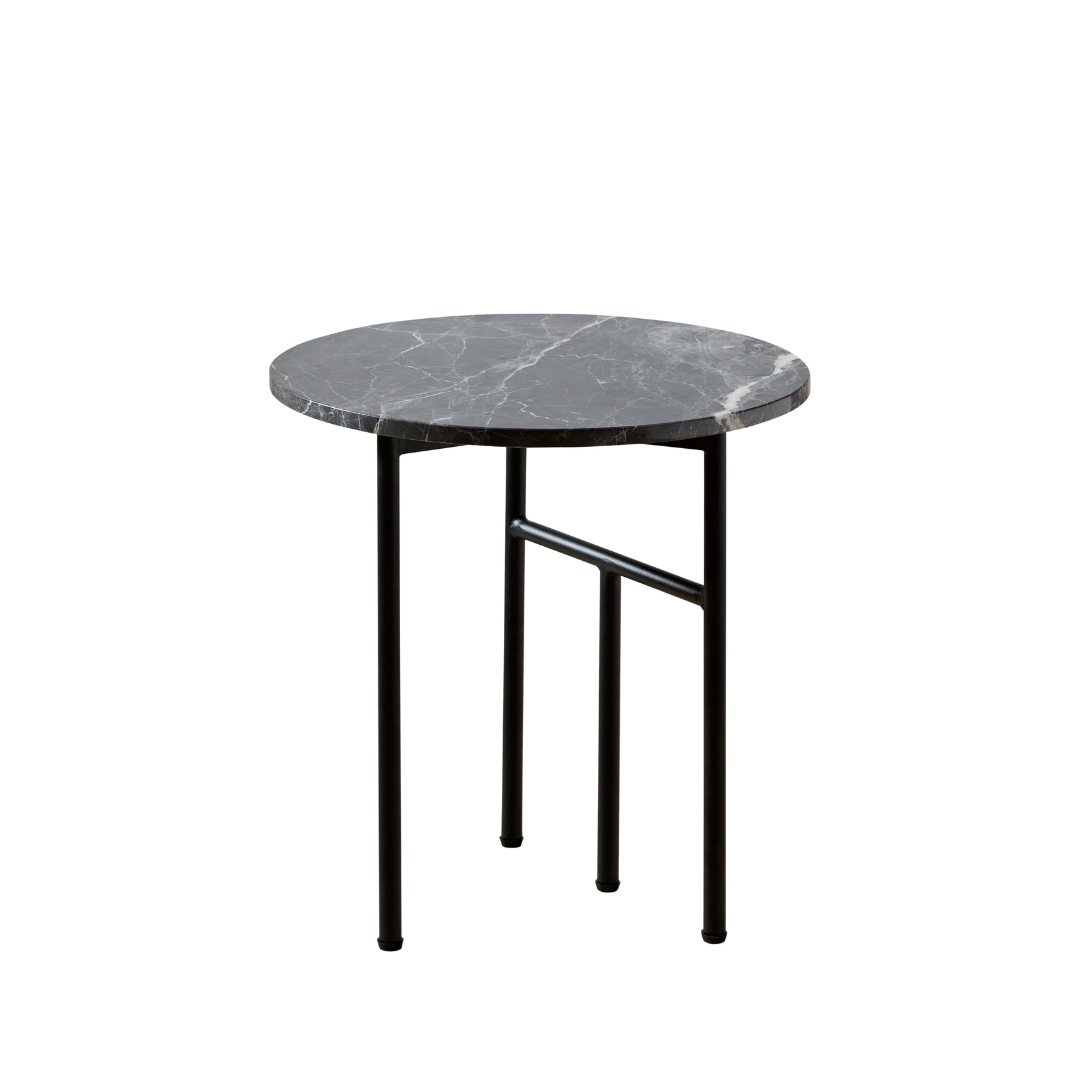 Verona Marble Coffee Table - Charcoal Roundon Angled Side  View in White Background