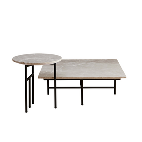 Verona Marble Coffee Table - Fossil Square and Verona Marble Side Table - Fossil Round Table in Front View on White Background