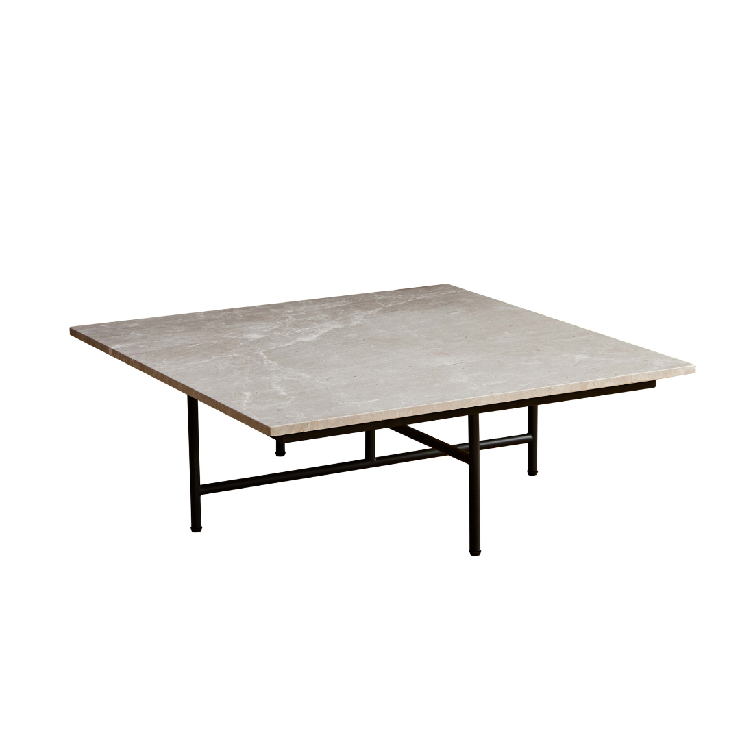 Verona Marble Coffee Table - Fossil Square in Angled Side View on White Background