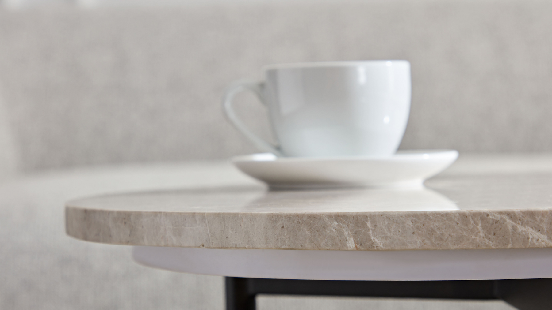 Verona Marble Side Table - Fossil Round Table Side Edge Detail
