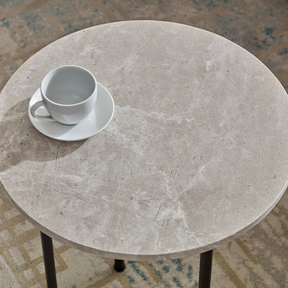 Verona Marble Side Table - Fossil Round Table Top Details with Coffee Cup