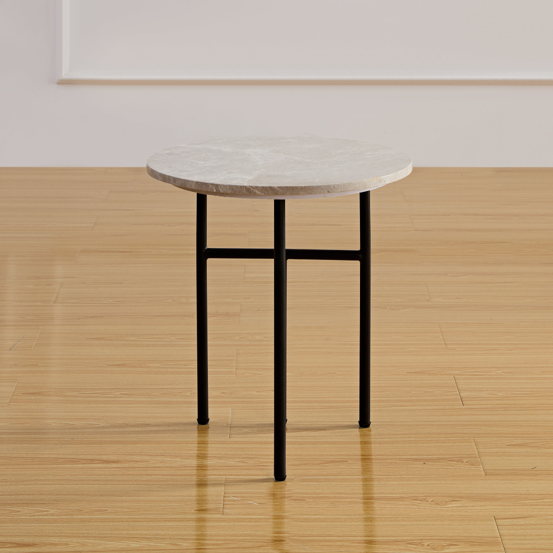 Verona Marble Side Table-Fossil Round Table in Timber Floor