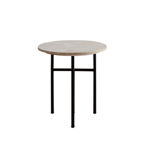 Verona Marble Side Table - Fossil Round Table with Coffee Cup in White Background