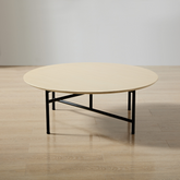 Verona Timber Coffee Table - White Wash Round Side View in Timber Room