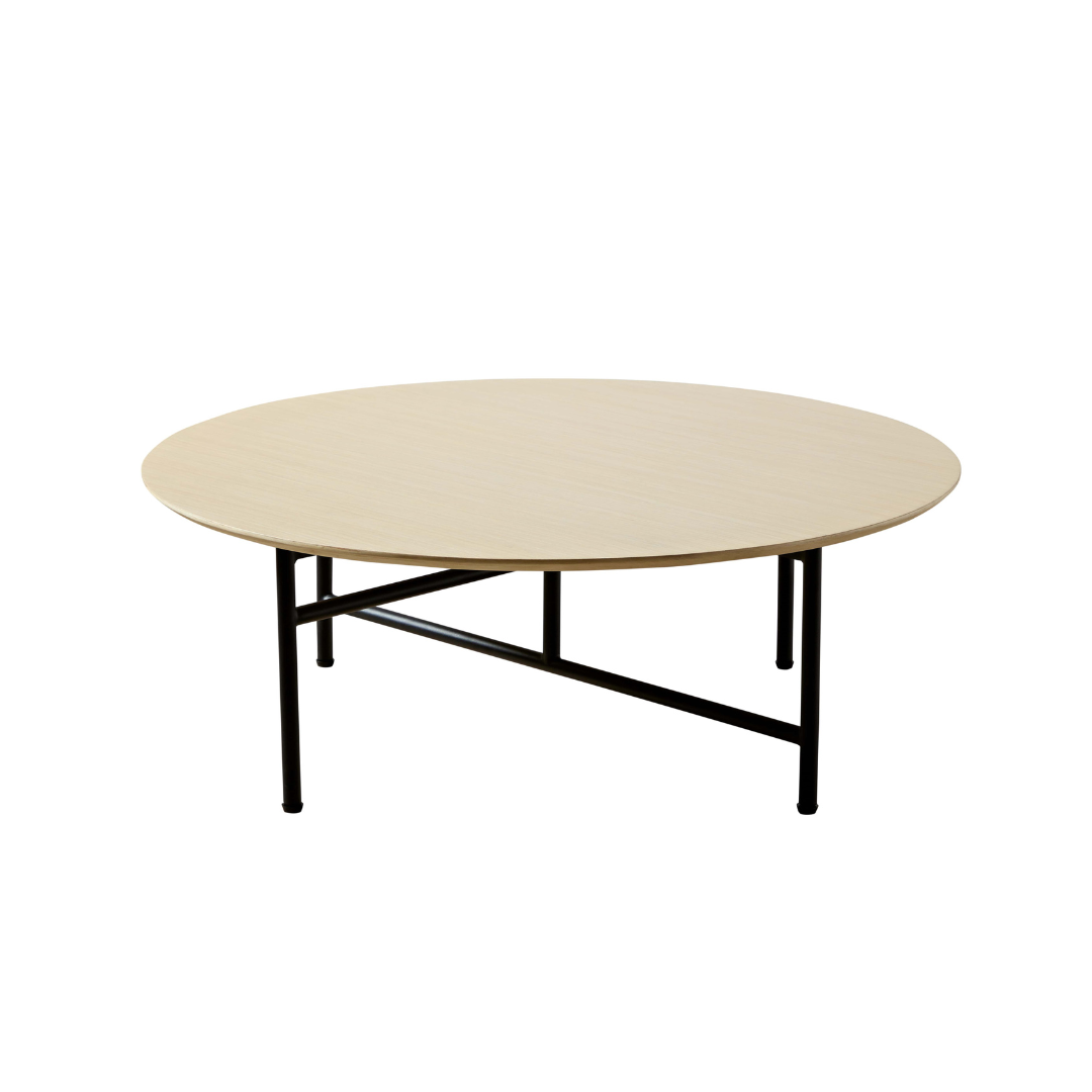 Verona Timber Coffee Table - White Wash Round Side View in White Background