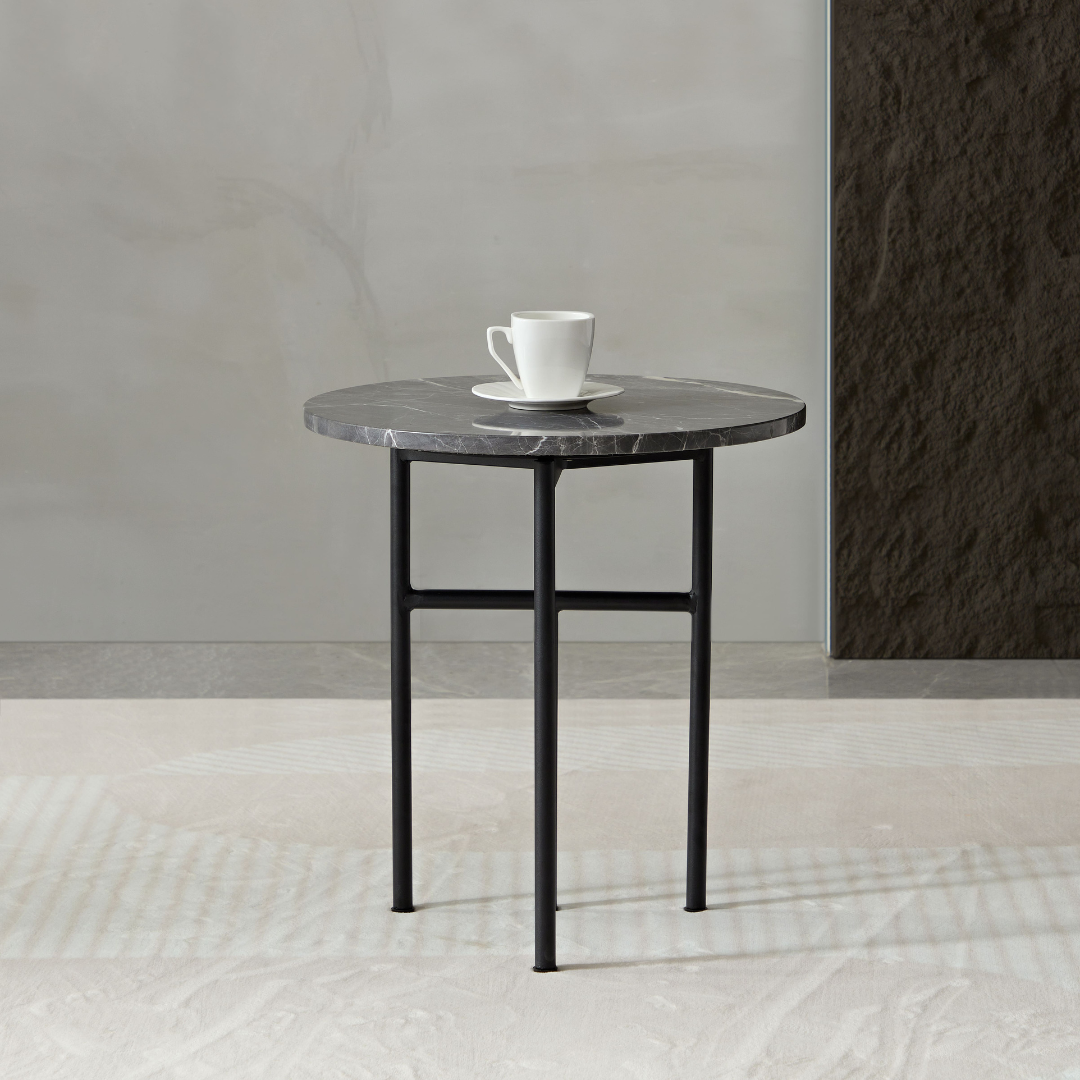 Verona Marble Coffee/Side Table - Charcoal Round - BUBULAND HOME
