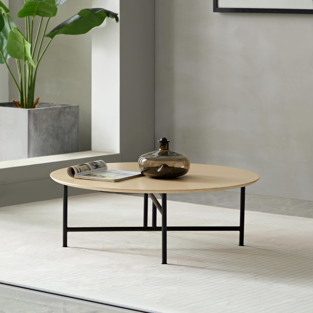 Verona Timber Coffee Table - Oak White Wash Round BUBULAND HOME
