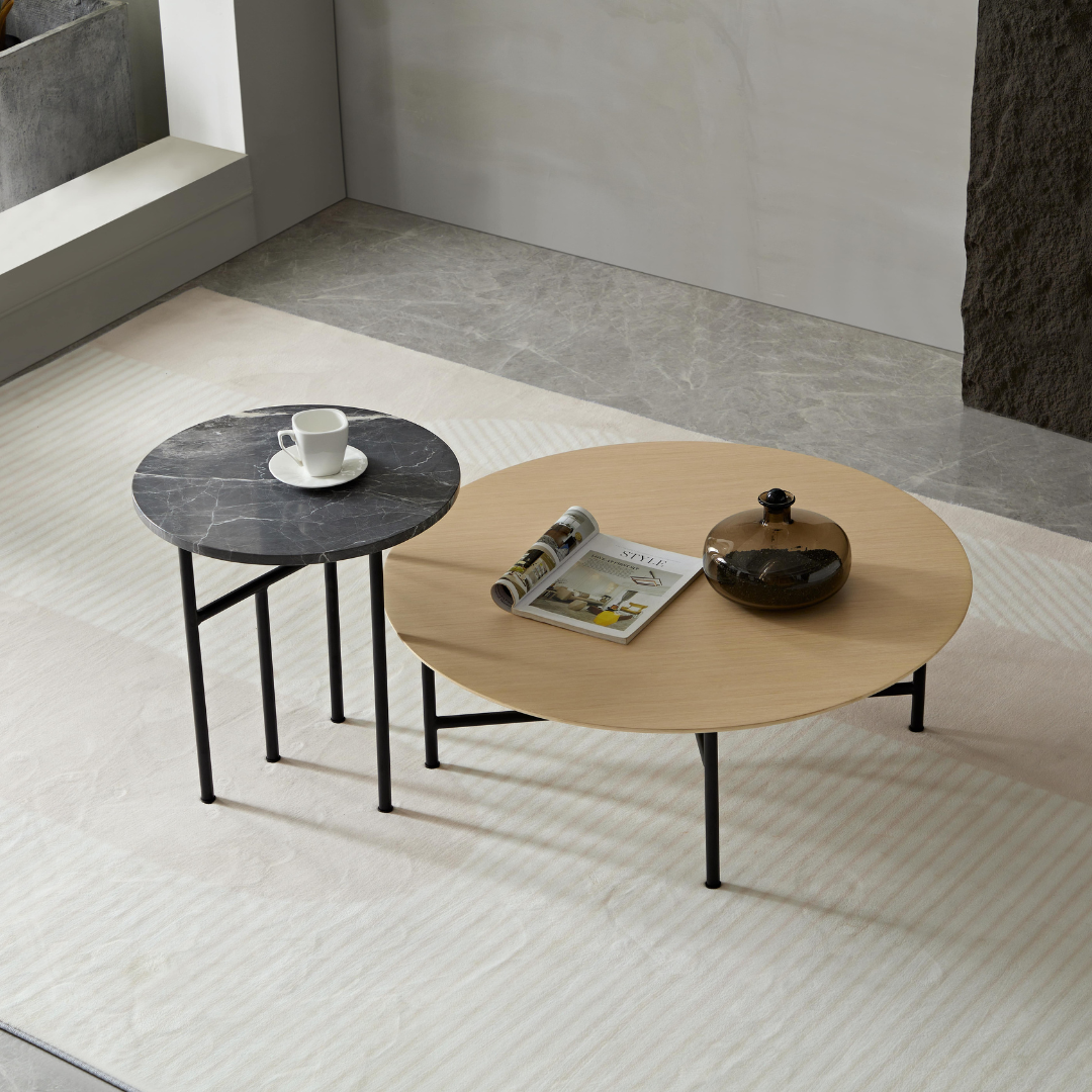 Verona Timber Coffee Table - Oak White Wash Round BUBULAND HOME