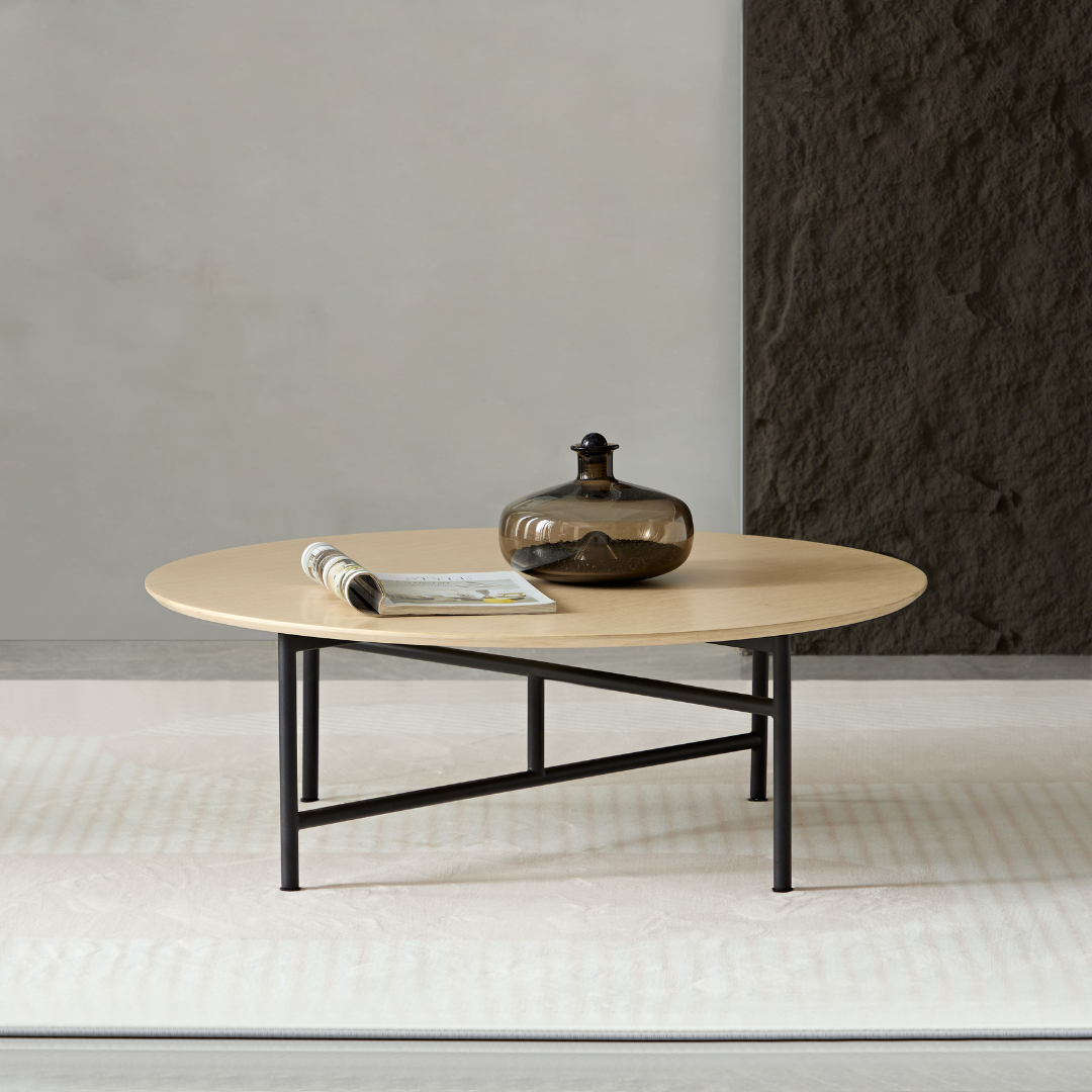 Verona Timber Coffee Table - Oak White Wash Round BUBULAND HOME