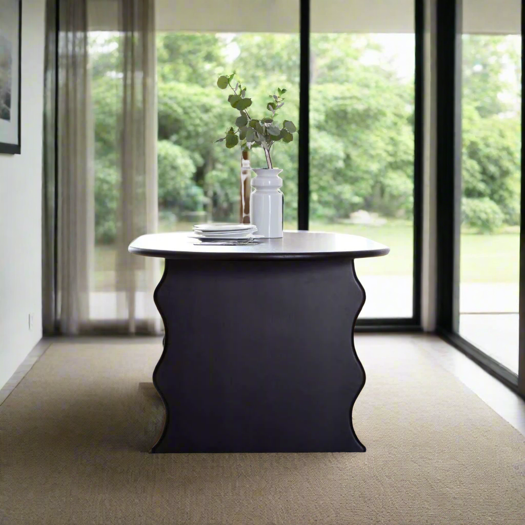 Wave Hardwood Oval Dining Table - Black BUBULAND HOME