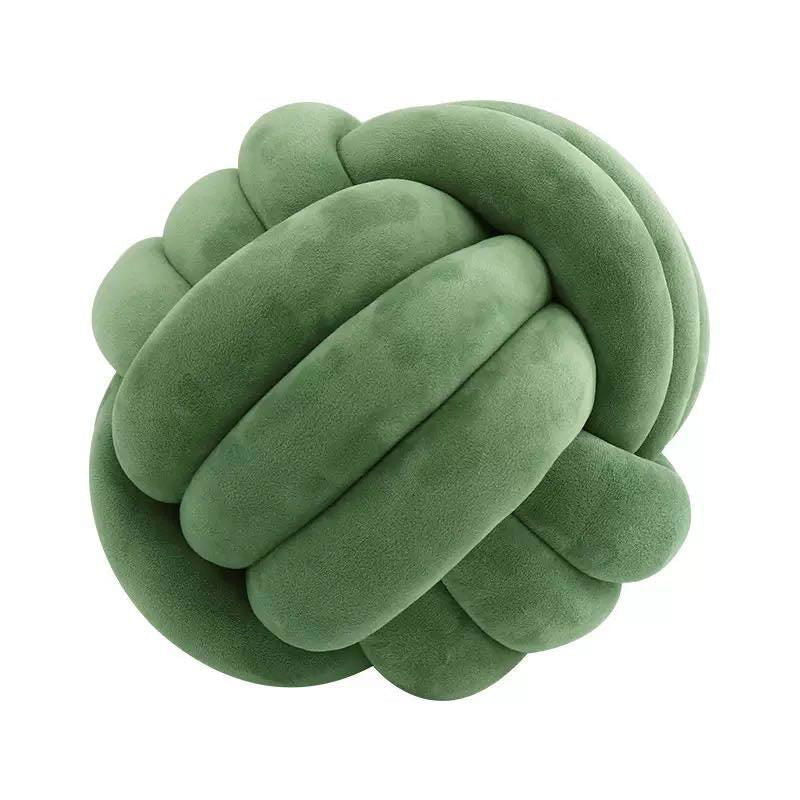 Zoe Velvet Knot Ball Cushion Olive Green - BUBULAND HOME