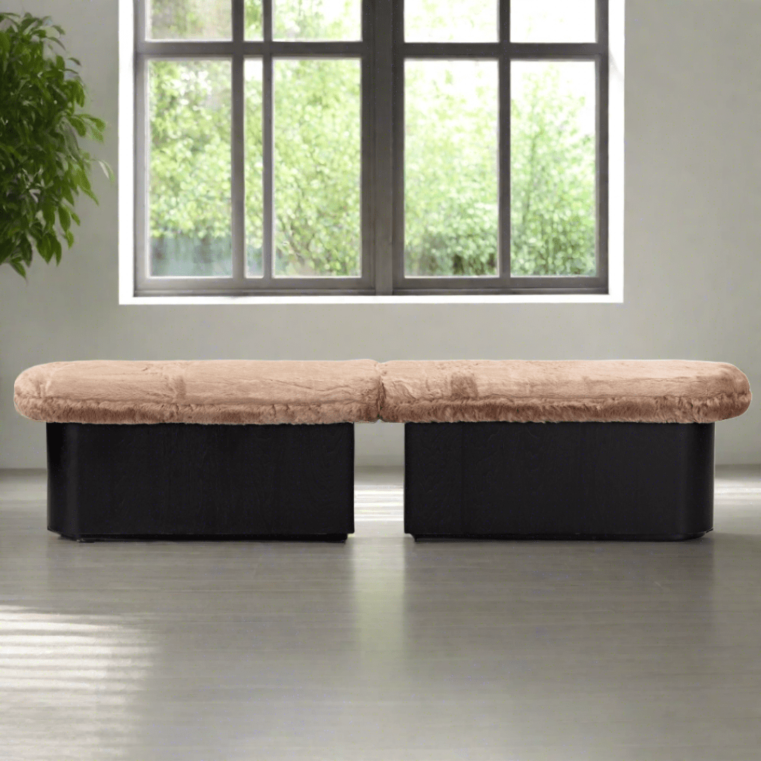 Amelie Bench Ottoman - Brown Faux Fur - ottoman Brown Faux Fur BUBULAND HOME