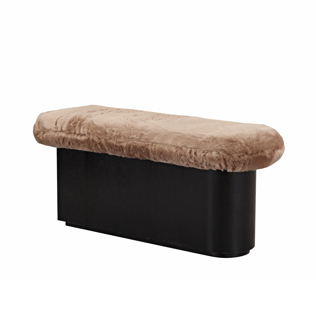 Amelie Bench Ottoman - Brown Faux Fur - ottoman Brown Faux Fur BUBULAND HOME