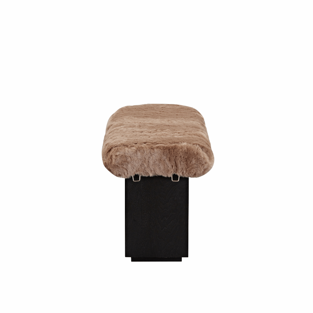 Amelie Bench Ottoman - Brown Faux Fur - ottoman Brown Faux Fur BUBULAND HOME