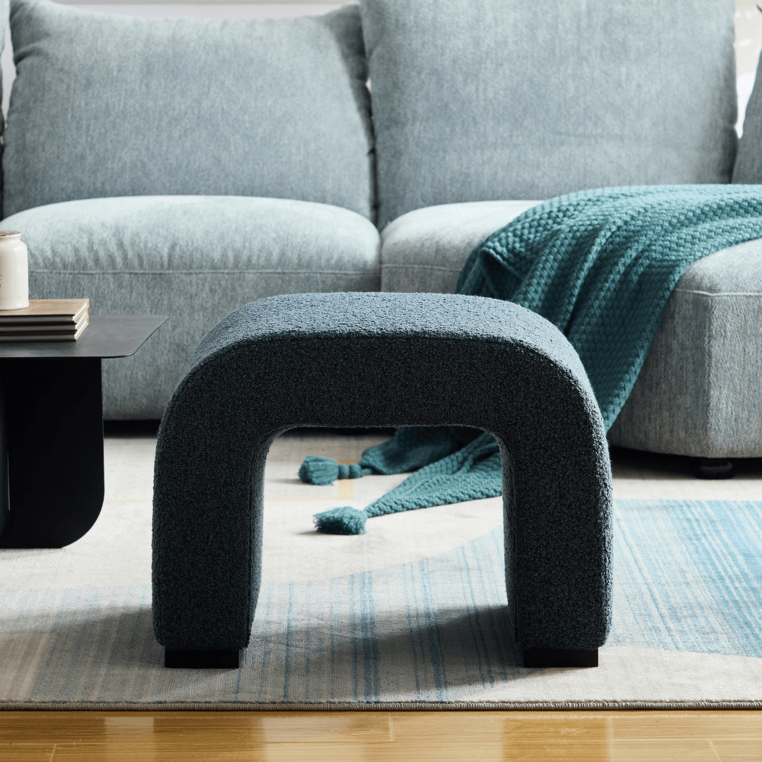 Arch Bench Ottoman - Premium Blue Boucle 60cm/120cm/155cm/180cm - ottoman Small: 60cm W x 45cm D x 45cm H / Premium Blue Boucle BUBULAND HOME