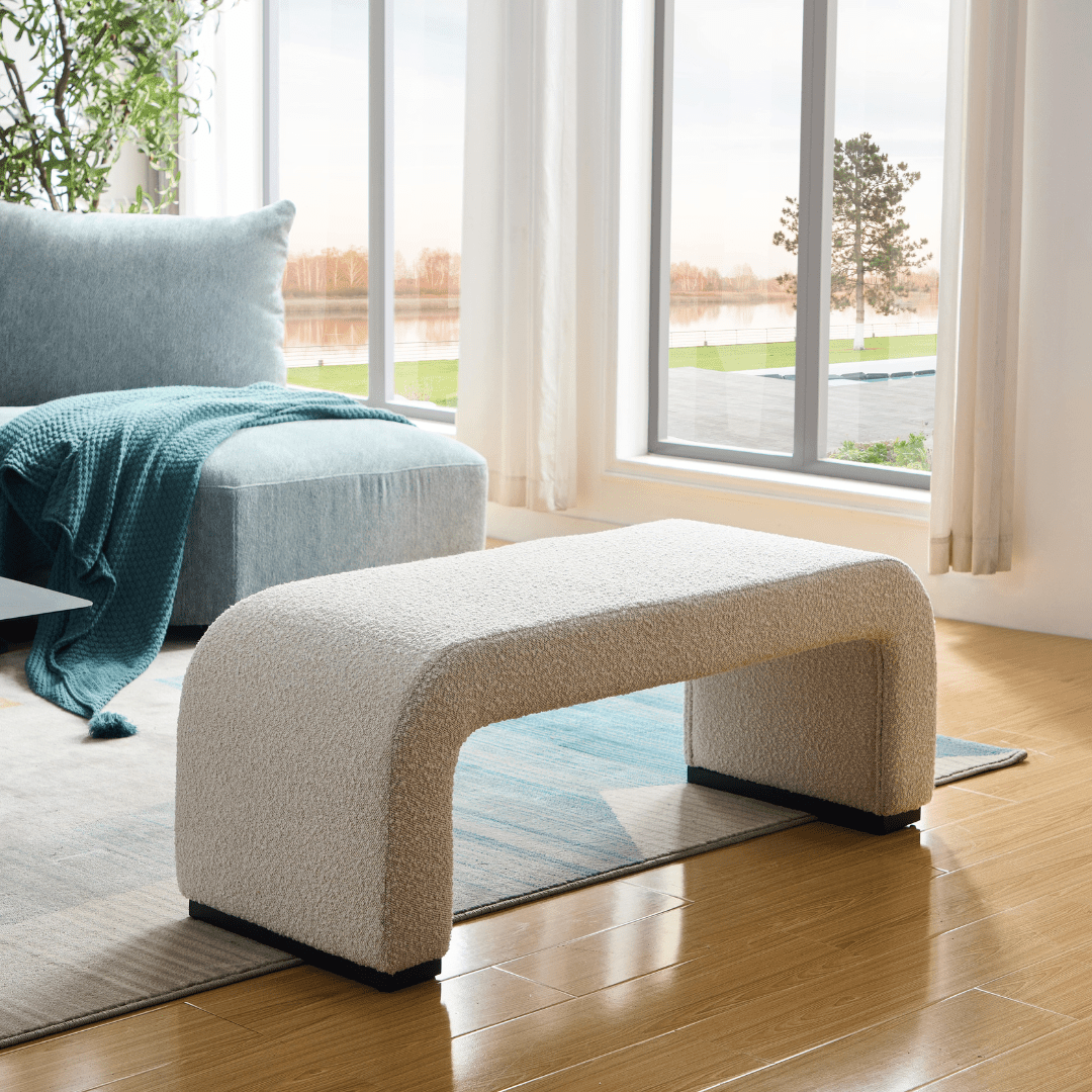 Arch Bench Ottoman - Premium Ivory Boucle 60cm/120cm/155cm/180cm - ottoman Small: 60cm W x 45cm D x 45cm H / Premium Ivory Boucle BUBULAND HOME