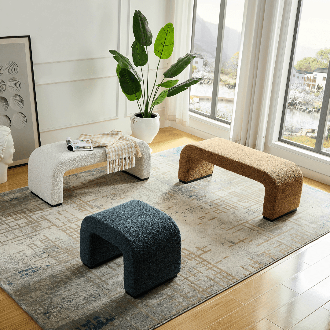 Arch Bench Ottoman - Premium Ivory Boucle 60cm/120cm/155cm/180cm - ottoman Small: 60cm W x 45cm D x 45cm H / Premium Ivory Boucle BUBULAND HOME