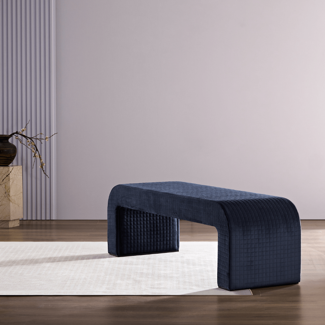 Arch Bench Ottoman with Quilted Pattern - Premium Blue Velvet - ottoman Small: 60cm W x 45cm D x 45cm H / Blue Velvet BUBULAND HOME