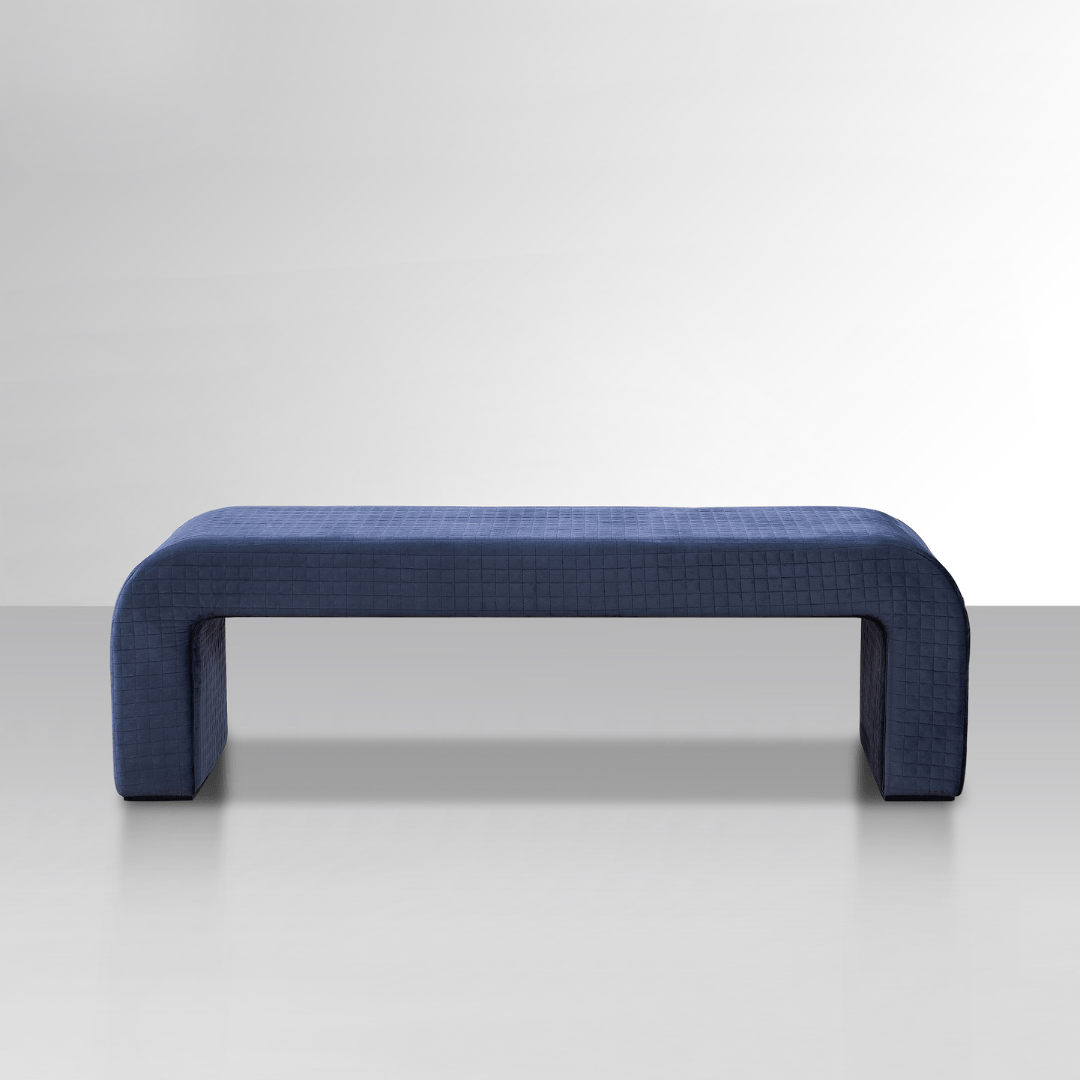 Arch Bench Ottoman with Quilted Pattern - Premium Blue Velvet - ottoman Small: 60cm W x 45cm D x 45cm H / Blue Velvet BUBULAND HOME