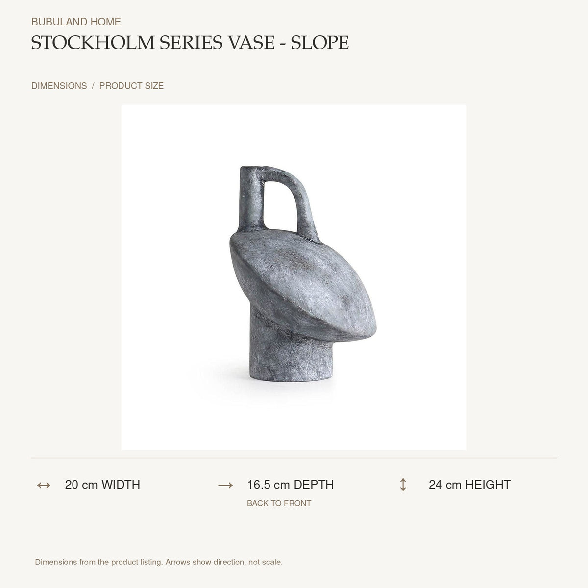 Stockholm Series Vase - Slope dimensions: 20 cm width, 16.5 cm depth, 24 cm height; depth is measured back to front