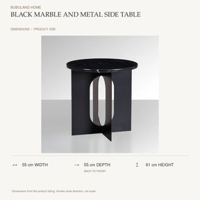 Black Marble and Metal Side Table dimensions: 55 cm width, 55 cm depth, 61 cm height; depth is measured back to front
