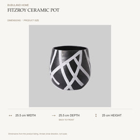 Fitzroy Ceramic Pot dimensions: 25.5 cm width, 25.5 cm depth, 25 cm height; depth is measured back to front