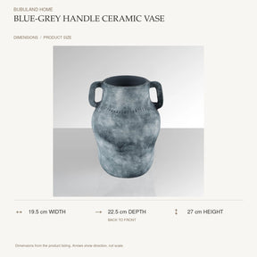 Blue-Grey Handle Ceramic Vase dimensions: 19.5 cm width, 22.5 cm depth, 27 cm height; depth is measured back to front